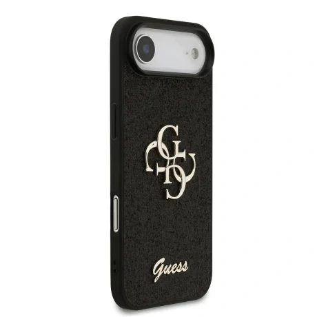 Husa spate Guess PU Fixed Glitter 4G cu logo metalic pentru iPhone Air, neagră