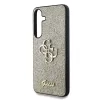 Husa spate Guess PU Fixed Glitter 4G cu logo metalic pentru Samsung Galaxy S25+, aurie