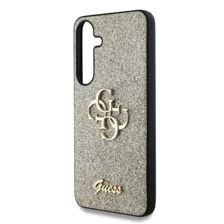 Husa spate Guess PU Fixed Glitter 4G cu logo metalic pentru Samsung Galaxy S25+, aurie