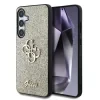 Husa spate Guess PU Fixed Glitter 4G cu logo metalic pentru Samsung Galaxy S25+, aurie