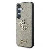 Husa spate Guess PU Fixed Glitter 4G cu logo metalic pentru Samsung Galaxy S25+, aurie