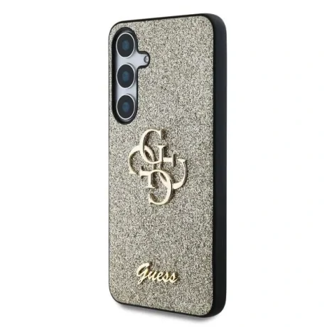 Husa spate Guess PU Fixed Glitter 4G cu logo metalic pentru Samsung Galaxy S25+, aurie