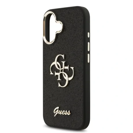 Husa spate Guess PU Fixed Glitter 4G cu ramă metalică pentru iPhone 17, neagră