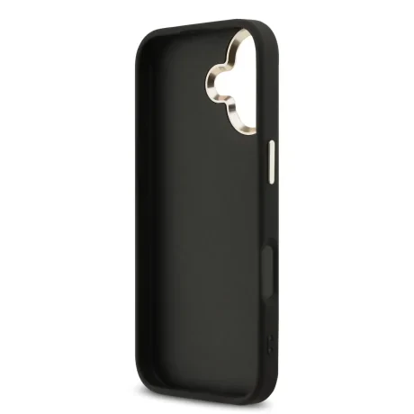 Husa spate Guess PU Fixed Glitter 4G cu ramă metalică pentru iPhone 17, neagră