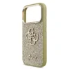 Husa spate Guess PU Fixed Glitter 4G cu ramă metalică pentru iPhone 17 Pro, aurie