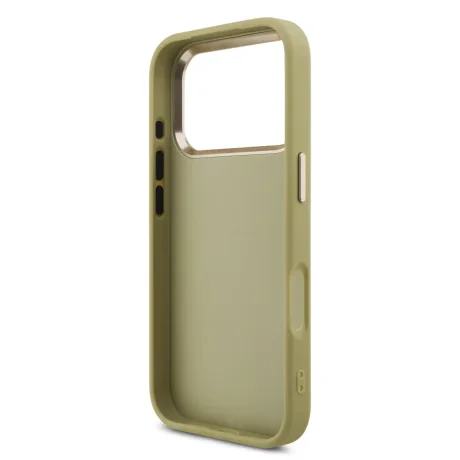 Husa spate Guess PU Fixed Glitter 4G cu ramă metalică pentru iPhone 17 Pro, aurie