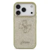 Husa spate Guess PU Fixed Glitter 4G cu ramă metalică pentru iPhone 17 Pro, aurie