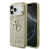 Husă spate Guess PU Fixed Glitter 4G cu ramă metalică pentru iPhone 17 Pro Max, aurie