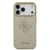 Husă spate Guess PU Fixed Glitter 4G cu ramă metalică pentru iPhone 17 Pro Max, aurie