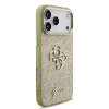 Husă spate Guess PU Fixed Glitter 4G cu ramă metalică pentru iPhone 17 Pro Max, aurie