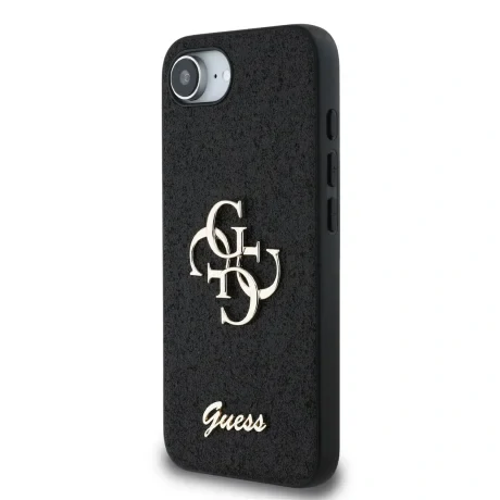Husa spate Guess PU Fixed Glitter 4G Metal Logo pentru iPhone 16e/17e Negru
