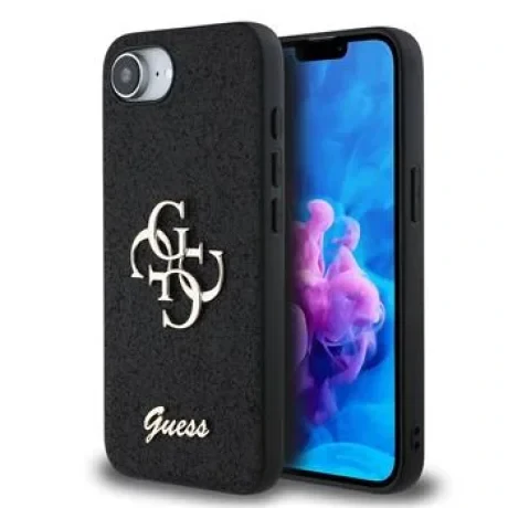 Husa spate Guess PU Fixed Glitter 4G Metal Logo pentru iPhone 16e/17e Negru