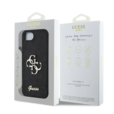 Husa spate Guess PU Fixed Glitter 4G Metal Logo pentru iPhone 16e/17e Negru