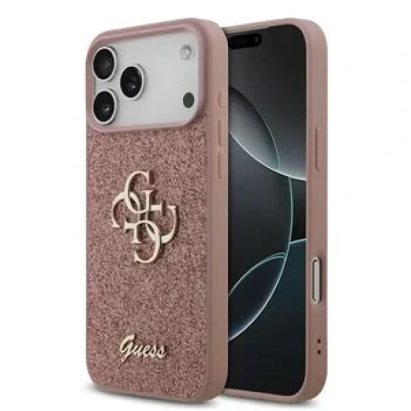 Husa spate Guess PU Fixed Glitter 4G Metal Logo pentru iPhone 17 Pro Max Roz