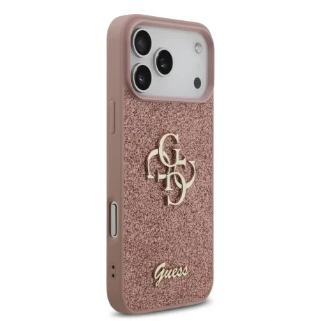 Husa spate Guess PU Fixed Glitter 4G Metal Logo pentru iPhone 17 Pro Max Roz