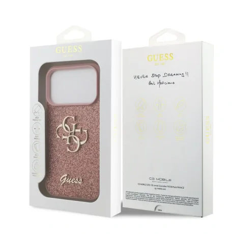 Husa spate Guess PU Fixed Glitter 4G Metal Logo pentru iPhone 17 Pro, roz