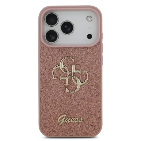 Husa spate Guess PU Fixed Glitter 4G Metal Logo pentru iPhone 17 Pro, roz