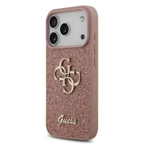 Husa spate Guess PU Fixed Glitter 4G Metal Logo pentru iPhone 17 Pro, roz