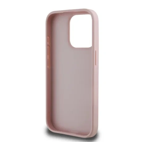 Husă spate Guess PU Grained 4G cu logo metalic pentru iPhone 15 Pro, roz