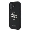 Husă spate Guess PU Grained 4G cu logo metalic pentru iPhone 16, neagră