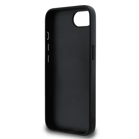 Husă spate Guess PU Grained 4G cu logo metalic pentru iPhone 16e/17e, neagră