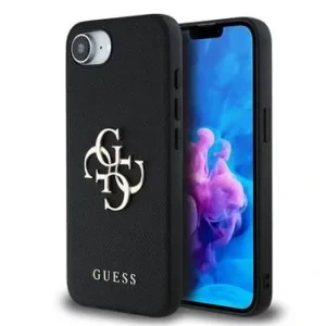 Husă spate Guess PU Grained 4G cu logo metalic pentru iPhone 16e/17e, neagră