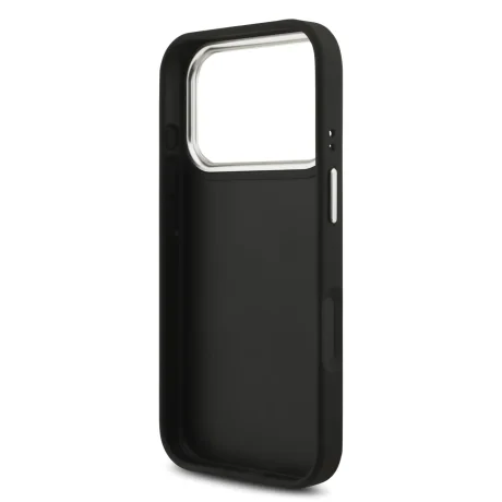 Husă spate Guess PU Grained 4G cu logo metalic pentru iPhone 17 Pro, neagră