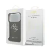 Husă spate Guess PU Grained 4G cu logo metalic pentru iPhone 17 Pro, neagră