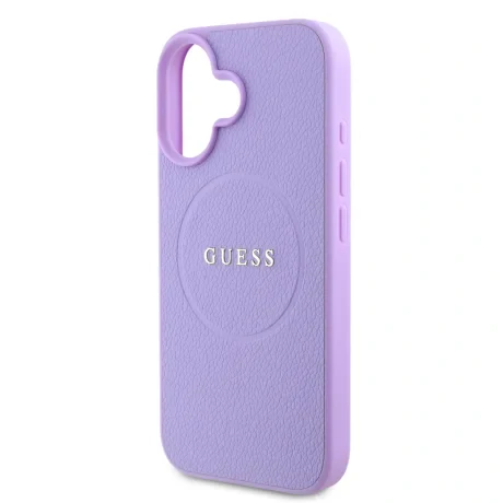 Husă spate Guess PU Grained Classic Logo MagSafe pentru iPhone 16, violet