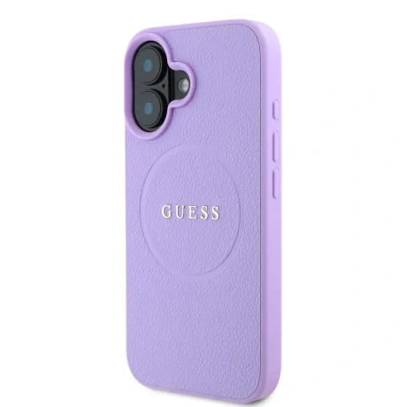 Husă spate Guess PU Grained Classic Logo MagSafe pentru iPhone 16, violet