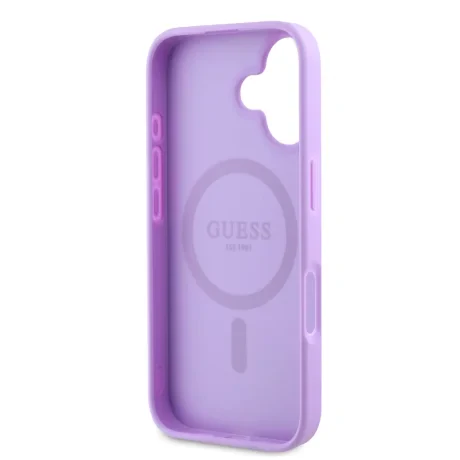 Husă spate Guess PU Grained Classic Logo MagSafe pentru iPhone 16, violet