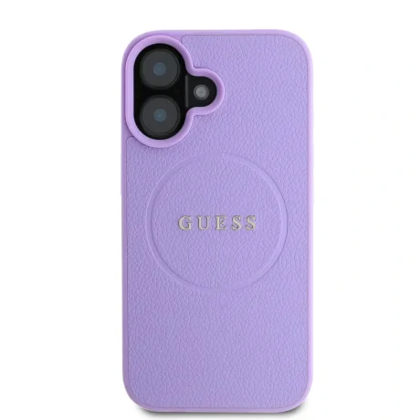 Husă spate Guess PU Grained Classic Logo MagSafe pentru iPhone 16, violet