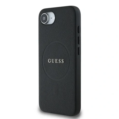Husă spate Guess PU Grained Classic Logo MagSafe pentru iPhone 16e/17e, neagră