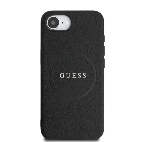 Husă spate Guess PU Grained Classic Logo MagSafe pentru iPhone 16e/17e, neagră