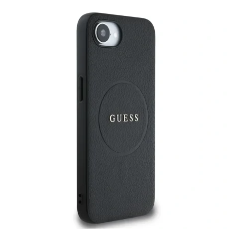 Husă spate Guess PU Grained Classic Logo MagSafe pentru iPhone 16e/17e, neagră