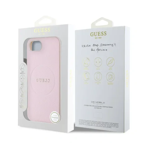 Husă spate Guess PU Grained Classic Logo MagSafe pentru iPhone 16e/17e, roz