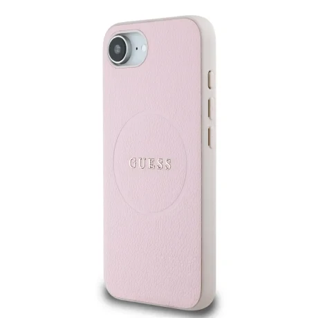 Husă spate Guess PU Grained Classic Logo MagSafe pentru iPhone 16e/17e, roz