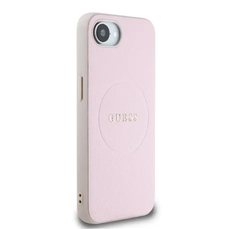 Husă spate Guess PU Grained Classic Logo MagSafe pentru iPhone 16e/17e, roz
