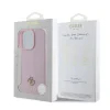 Husă spate Guess PU Granulată 4G cu logo metalic mic MagSafe pentru iPhone 16 Pro Max, roz