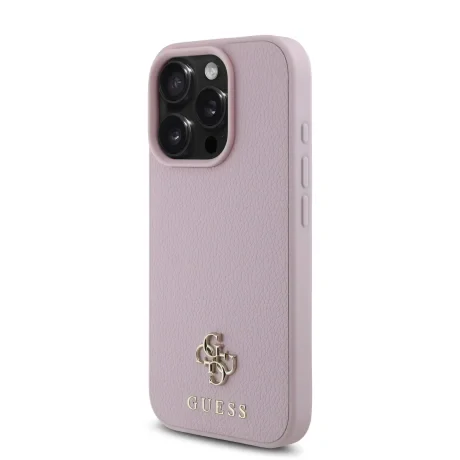Husă spate Guess PU Granulată 4G cu logo metalic mic MagSafe pentru iPhone 16 Pro Max, roz