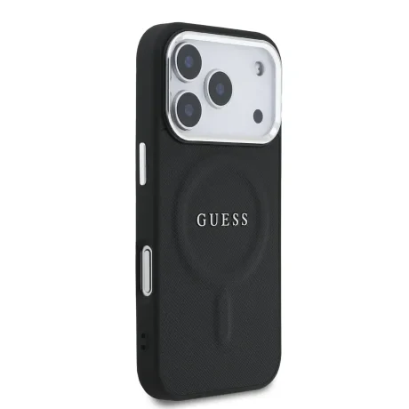 Husă spate Guess PU Saffiano MagSafe pentru iPhone 17 Pro, neagră