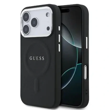 Husă spate Guess PU Saffiano MagSafe pentru iPhone 17 Pro, neagră