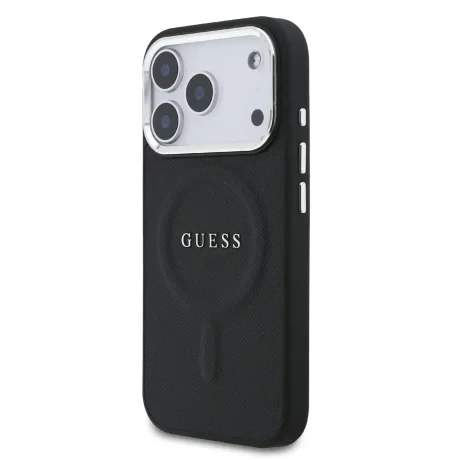 Husă spate Guess PU Saffiano MagSafe pentru iPhone 17 Pro, neagră