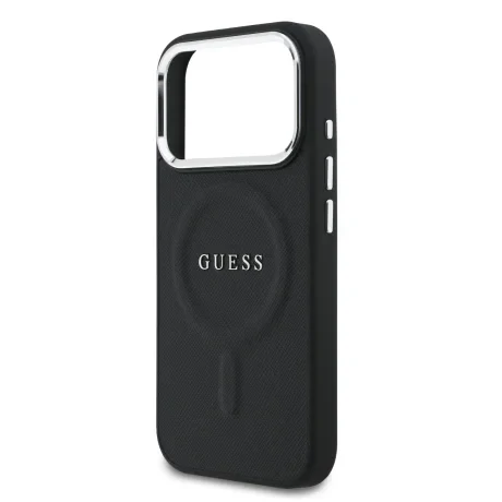 Husă spate Guess PU Saffiano MagSafe pentru iPhone 17 Pro, neagră