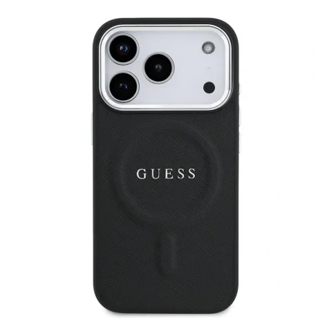 Husă spate Guess PU Saffiano MagSafe pentru iPhone 17 Pro, neagră