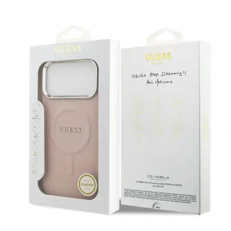 Husa spate Guess PU Saffiano MagSafe pentru iPhone 17 Pro, roz
