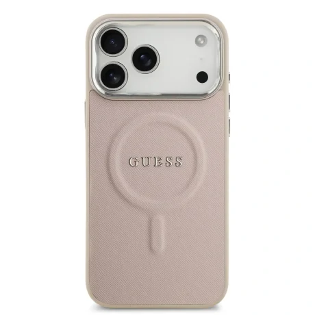 Husa spate Guess PU Saffiano MagSafe pentru iPhone 17 Pro, roz