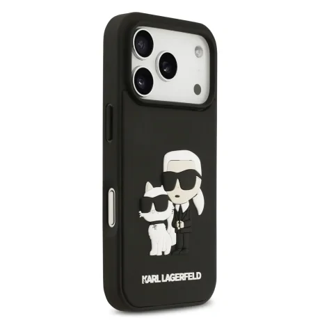 Husă spate Karl Lagerfeld 3D Cauciuc Karl și Choupette pentru iPhone 17 Pro, Neagră