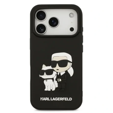 Husă spate Karl Lagerfeld 3D Cauciuc Karl și Choupette pentru iPhone 17 Pro, Neagră
