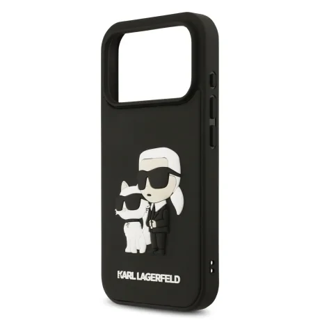 Husă spate Karl Lagerfeld 3D Cauciuc Karl și Choupette pentru iPhone 17 Pro, Neagră
